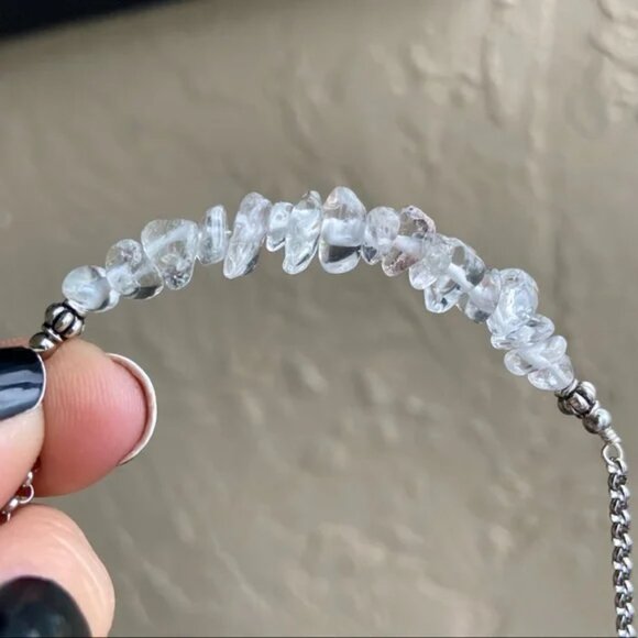 Quartz Bar Necklace Handmade Stainless Steel Chain Gemstones Chips Boho Gift - Picture 3 of 5